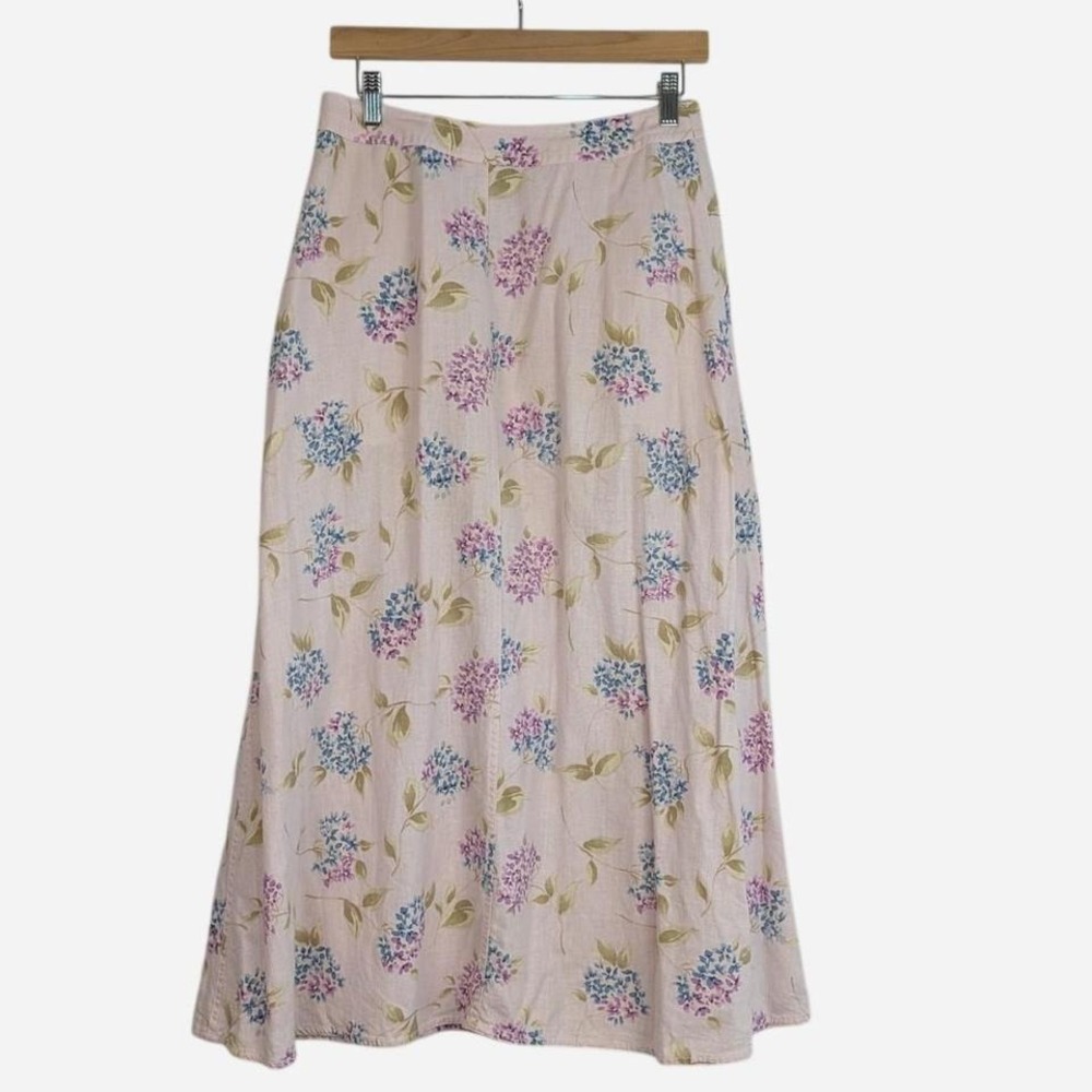Vintage Liz Claiborne Lizwear Hydrangea Linen Midi Skirt Size 8 - Picture 2 of 6